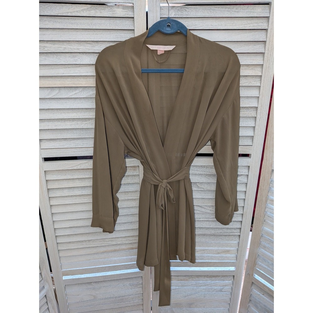 Victoria's Secret Sheer Olive Green Short Robe One Size Wrap Tie Waist‎ Lingerie